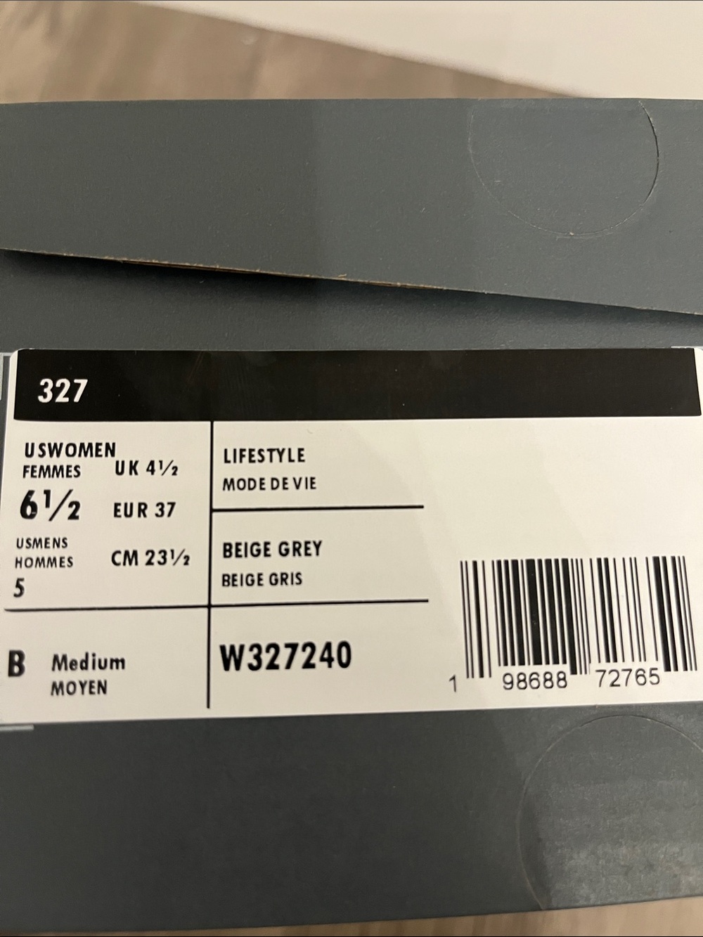 New Balance 327 sneaker. US womens size 6.5. Beige. Grey. Silver. New in box. - Picture 7 of 7
